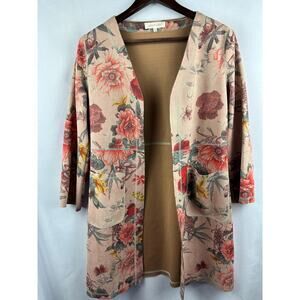 Women’s Anthropology Solitaire Pink Floral Open Duster Kimono Size Sm